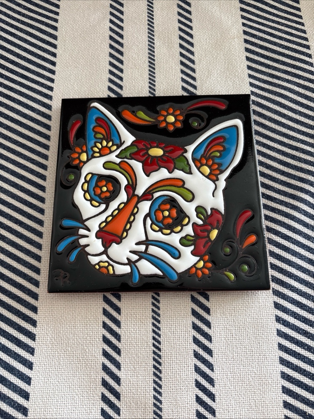 Day of the Dead Sugar Skull Cat 6X6 Southwest Decorative Tile or Trivet 2012
